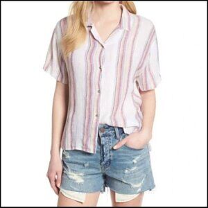 Rails Zuma Blended Linen Havana Stripe Button Down Shirt